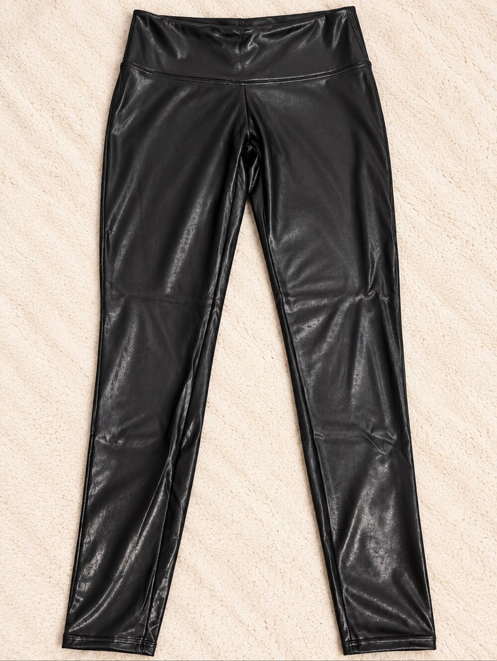 Time and Tru Black Faux Leather High Rise Leggings L 12-14